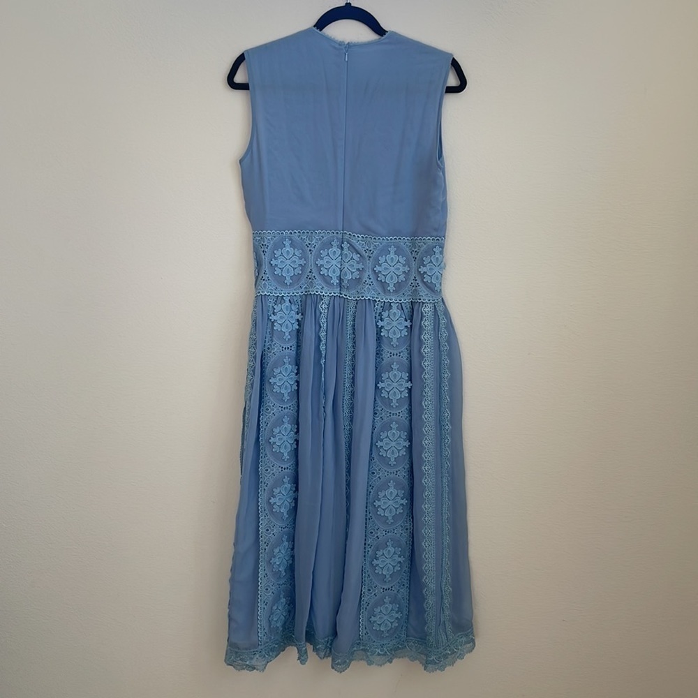 Costarellos baby blue sleeveless Lace chiffon Guipure midi dress 42 - Picture 7 of 10